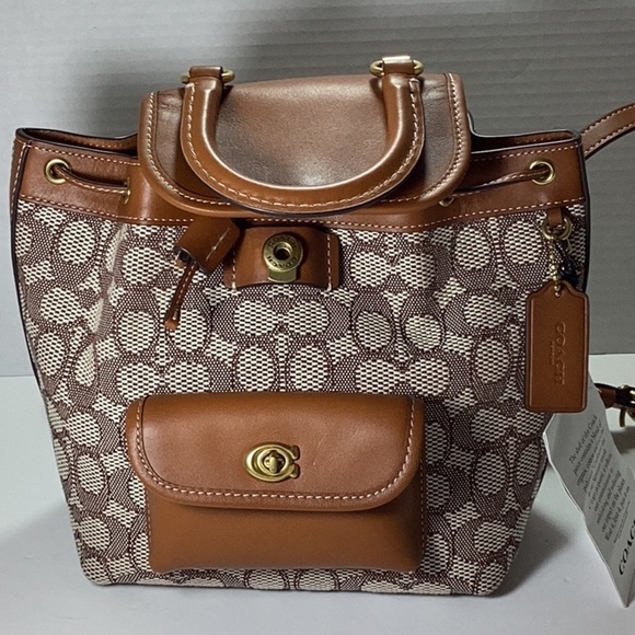 Coach Tan Leather-Trim Signature Canvas Backpack main image 4